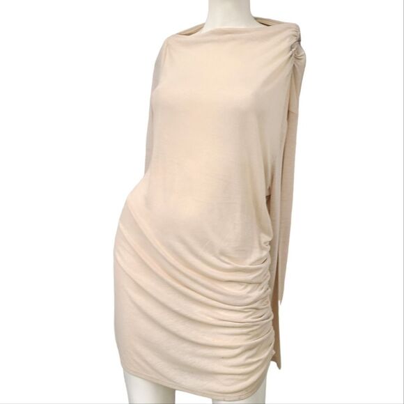 Express Cream Dress  Womens SZ XL Side Scrunched Knit Dress lightweight NEW TAGS - Picture 1 of 9